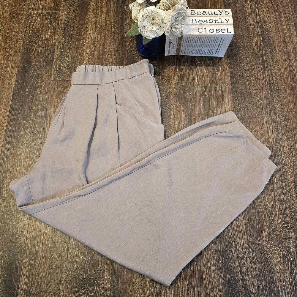 Eileen Fisher Pants Beige Lantern Tapered Ankle Tencel Pleated Trouser Large